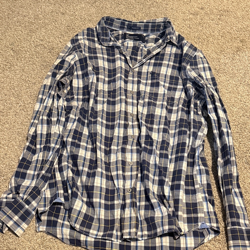 American Eagle Outfitters Navy and White Plaid Shirt